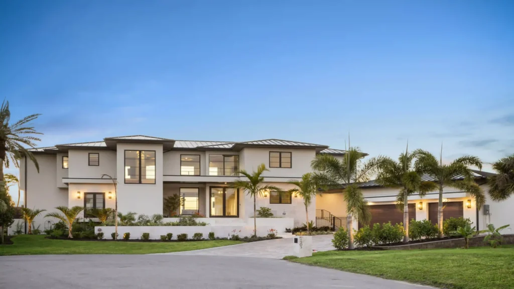 Modern luxury family home exterior at sunset in Nairobi