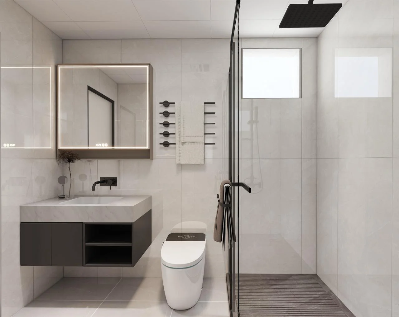 Modern en-suite bathroom with walk-in shower at Capital Vista, Kilimani Nairobi
