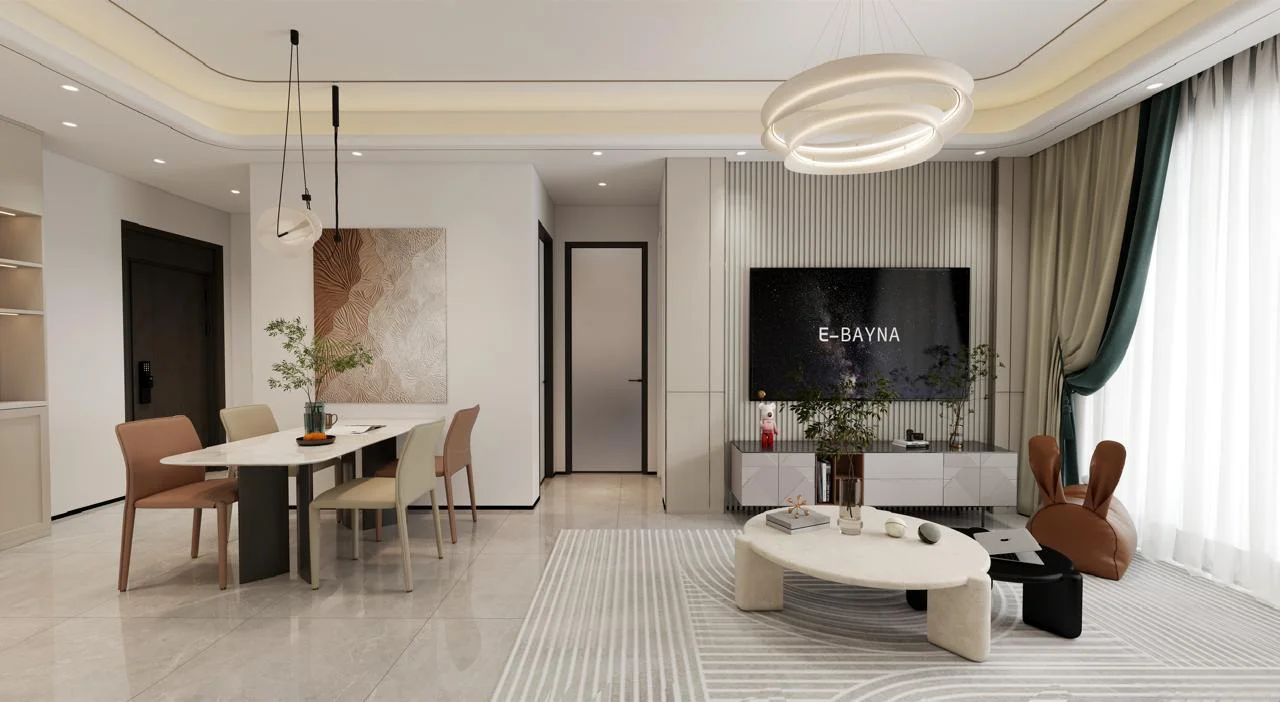 Spacious living and dining room with smart TV setup at Capital Vista, Kilimani Nairobi
