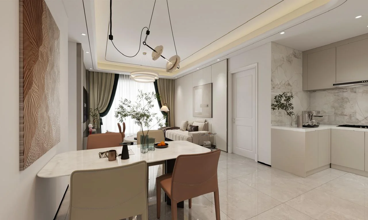 Modern open-plan dining and kitchen area in a Capital Vista apartment, Kilimani Nairobi