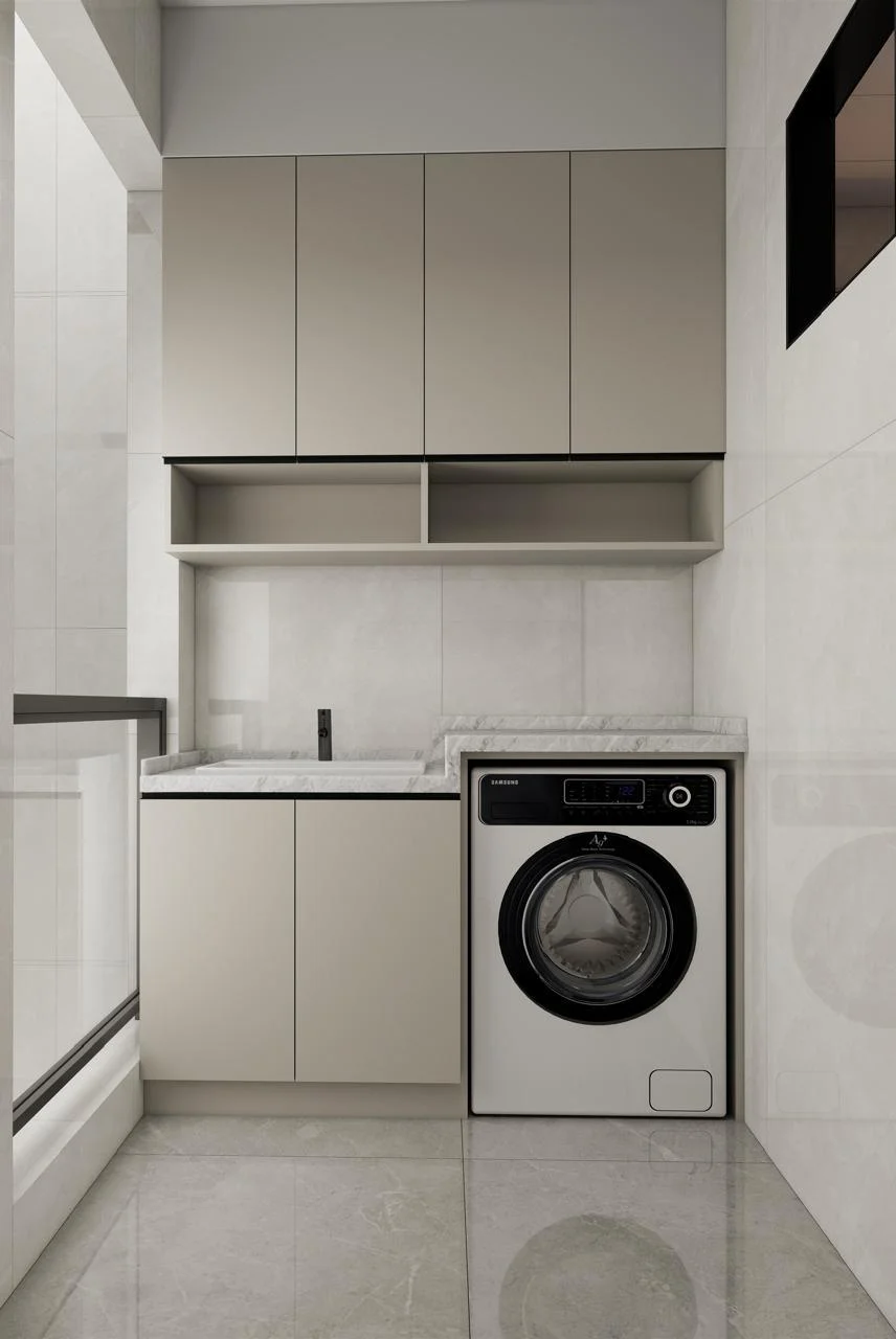 Fitted laundry room with washing machine at Capital Vista apartments, Kilimani Nairobi