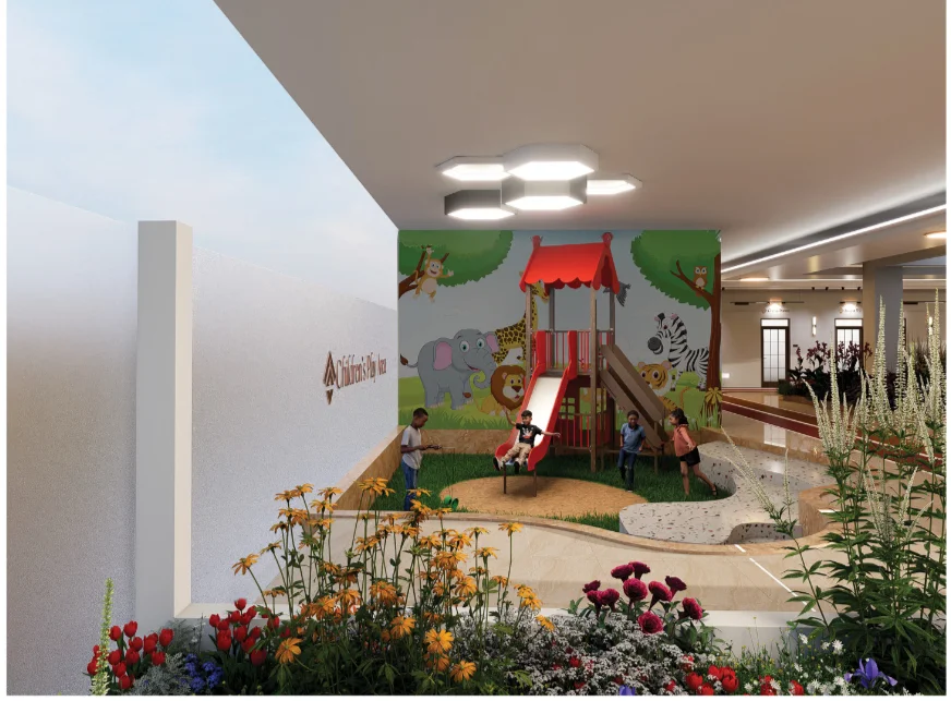 Children's play area with jungle-themed mural at Capital Vista Kilimani, Nairobi